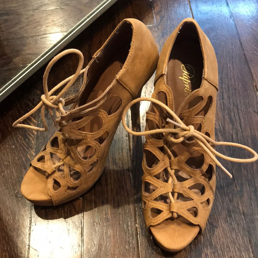 Size 8 Brown Lace-Up Heels